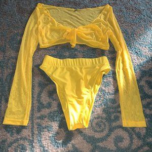 ICON SWIM Mesh High Waisted Swimsuit - Yellow